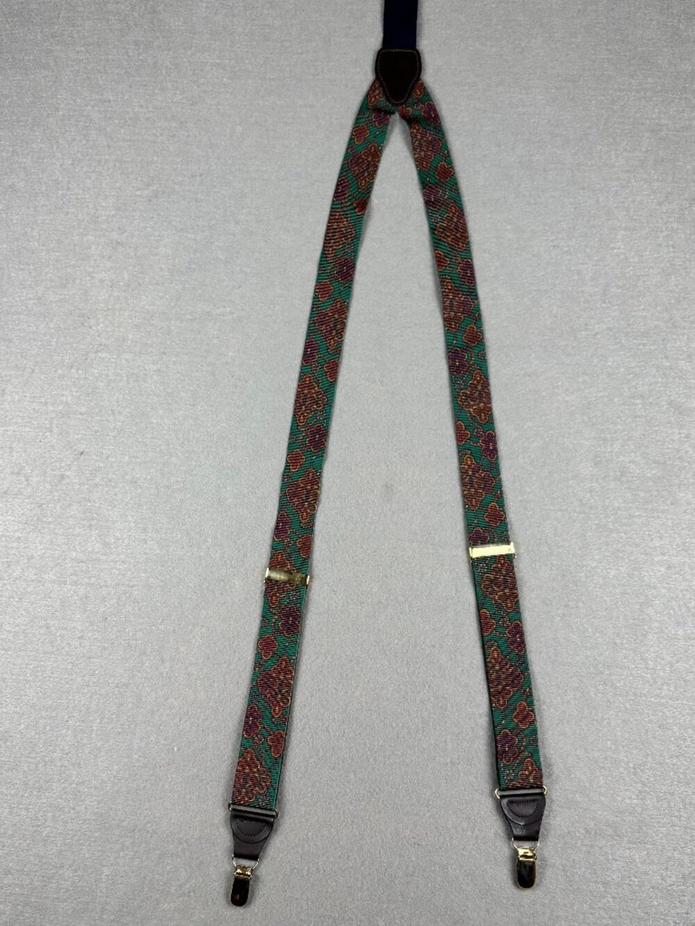 Vintage Pelican USA Green Floral Paisley Y-Back Suspenders